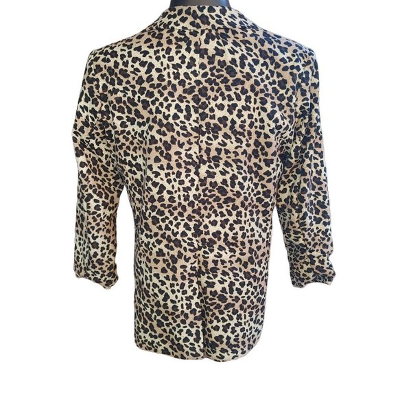 Maxim Studio Leopard Print Blazer Lined Ruched Sleeves Faux Pockets Size Large - Picture 2 of 4